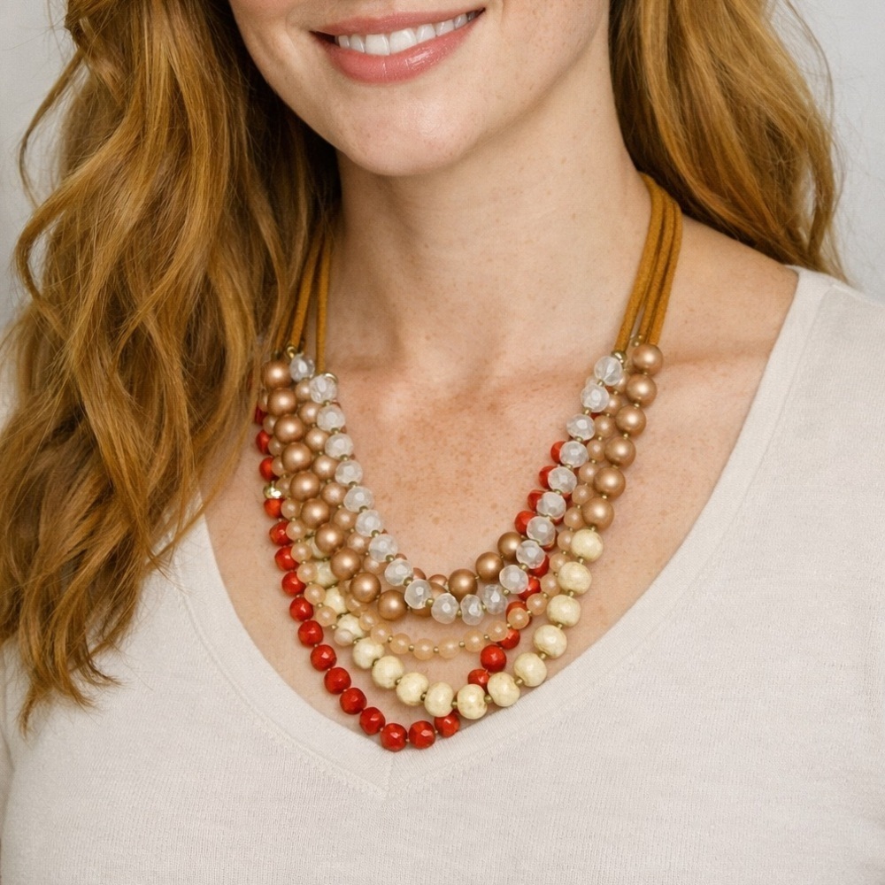 Ann Taylor Loft Multicolor Women's Beaded Multi-strand Necklace Suede
